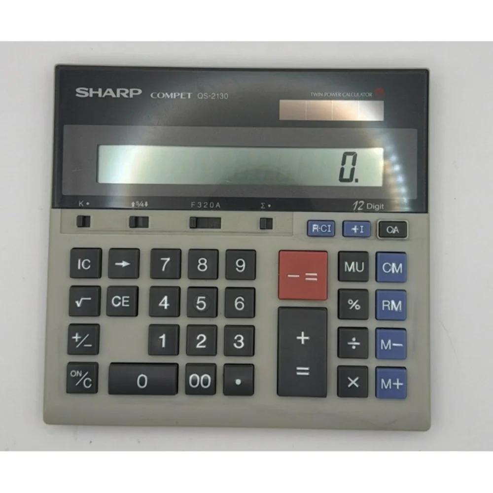 Sharp Compet QS-2130 12 Digit Twin Power Desktop Calculator Solar Battery Tested